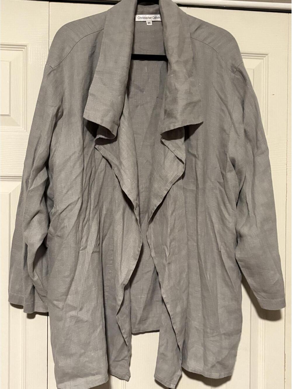Christopher Calvin gray linen waterfall front cardigan